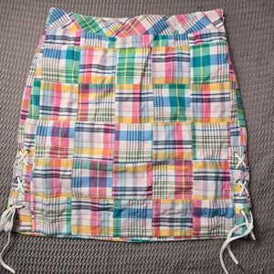 Talbots Petites Patchwork Plaid Mini Skirt Multi Color Lace Up Sides 4P Cotton